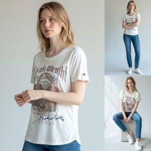 Embellished Rhinestone T-Shirt Graphic Crew-Neck Stretch Short Sleeve Pullover